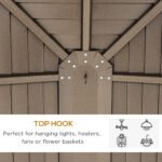 10' x 14' Hardtop Gazebo with Curtains, Netting, Pavilion with Steel Roof Ceiling Hook for Garden Patio, Brown - Image 6