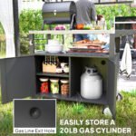Outdoor Grill Cart Table with Stainless Steel Top, Movable Pizza Oven Table with Foldable Side Table, Wheels - Image 7