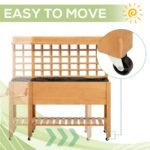 41"x18"x53" Elevated Garden Raised Bed with Shelf and Wheels Solid Wood Planter Flower Herb Boxes for Vegetables Flower Outdoor/Indoor - Brown - Image 7