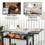 3-Shelf Outdoor Grill Cart Table with Foldable Side Table, Stainless Steel Pizza Oven Stand on Wheels, Black - Image 5