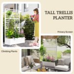 Galvanized Raised Garden Bed Planter Box with Trellis for Climbing Plants, Vegetable, Vines, 43" x 16" x 70", White - Image 5