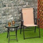 Patio Folding Chair, Outdoor Bungee Sling Chair w/ Armrests, Portable Lawn Chair for Camping, Garden, Beige - Image 2