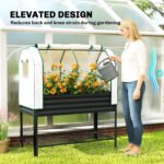 Galvanised Raised Garden Bed with Greenhouse Cover, Metal Elevated Garden Bed with Bed Liner, Bottom Shelf, Black - Image 6
