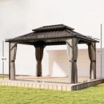 10' x 14' Hardtop Gazebo with Double Galvanized Steel Roof Canopy, Aluminum Frame Permanent Gazebo, Brown - Image 3