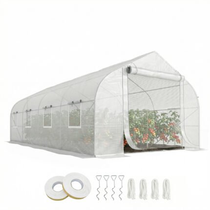 Walk-In Tunnel Greenhouse with Mesh Windows, 20' x 10' x 7', White