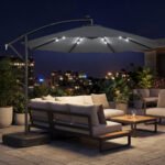 10 ft Cantilever Patio Umbrella with Light, Weight, Offset Hanging Outdoor Umbrella with Protective Cover - Image 2