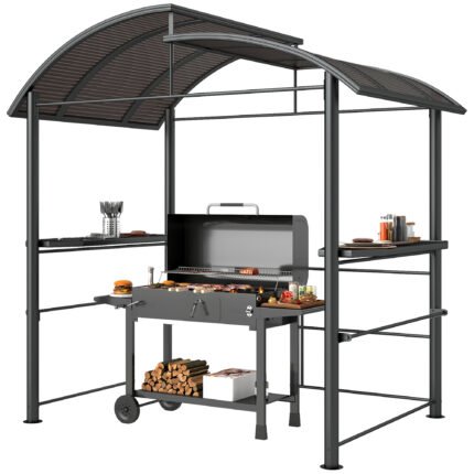Outdoor Grill Gazebo, 8 ft x 5 ft, with Double Roof, Netting and Side Shelves