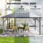12' x 16' Hardtop Gazebo with Galvanized Steel Roof, UPF50+ Wood Permanent Pavilion with Clear Roof Top, Light Walnut - Image 4