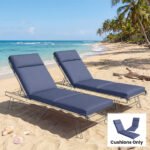 Outdoor Chaise Lounge Cushions Set of 2 with 6 Ties, High-Density Foam, for Patio and Poolside, Navy Blue - Image 2