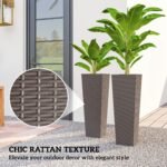 32 Inch Tall Planters for Outdoor Plants, Set of 2 Plastic Flower Pots with Drainage Holes, Brown - Image 5