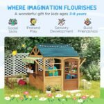 Wooden Outdoor Playhouse, Foldable Kids Cottage with Windows, Working Door, Snack Bars, Waterproof Covers, for 3-8 Years - Image 5