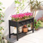 Raised Garden Bed, 47 x 22 x 31.5 in. Elevated Wood Planter Box with Storage Shelf, Drainage Holes, and Liner, Black - Image 8
