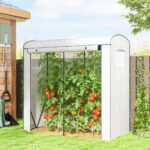 Mini Greenhouse, Portable Greenhouse with Roll-Up Door and 2 Mesh Windows, PE Cover, 78.7" x 29.5" x 74", White - Image 2
