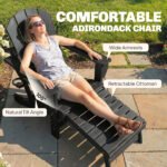 Folding Adirondack Chair Set of 2, HDPE Fire Pit Chair with Retractable Ottoman and Cup Holder, Black - Image 5