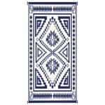 Reversible Outdoor Rug, Waterproof Plastic Straw with Carry Bag, 9' x 18', Blue & White Square Patchwork