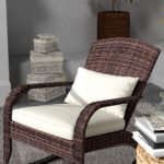 Adirondack Chair, Outdoor Wicker Rocking Chair with High Back, Seat Cushion, and Pillow for Porch, Balcony, Cream White - Image 8