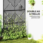 Decorative Privacy Fence Screen, Metal Outdoor Privacy Screen Climbing Plant Trellis with Stand, Rhombus Black - Image 4