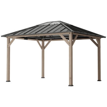 Hardtop Gazebo, 10 ft x 12 ft, with Galvanized Steel Roof, Hooks and Wood Frame