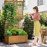 Wood Planter with Trellis for Vine Climbing, Raised Garden Bed, Privacy Screen for Backyard, Patio, Yellow - Image 2