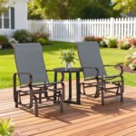 Gliding Lounger Chair Set of 2, Single Rockers with Lightweight Metal & Mesh Construction, Gray - Image 8