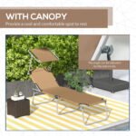Outdoor Pool Chaise Lounge Chair, Folding Tanning Chair with Sun Shade, Tan - Image 6