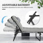 Folding Chaise Lounge Pool Chair with 4-level Reclining Back, Cushion, Side Pocket, Headrest, Gray - Image 4
