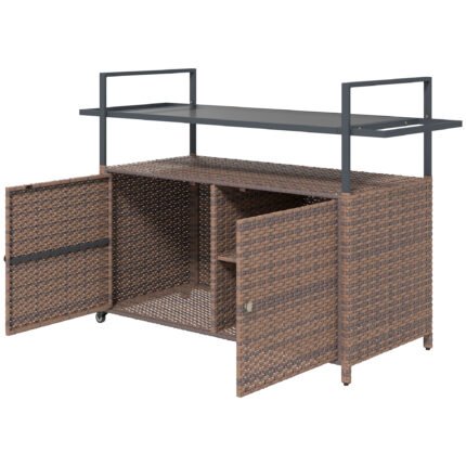 2-Tier Shelf PE Rattan Outdoor Bar Table