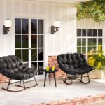 Outdoor Rocking Chair Patio Set of 2, Oversized Rocking Papasan Chairs with Cushions for Garden Porch, 265 lbs., Black - Image 7