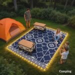Reversible Outdoor Rug Carpet with LED Lights, 12' x 9' PP Straw Rug with Carry Bag and Ground Stakes - Image 8