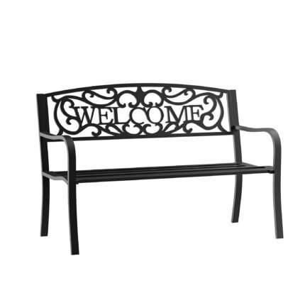50" 2-Person Garden Bench Loveseat with Cast Iron Decorative Welcome Vines