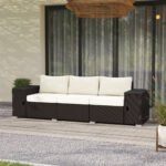 3 Seater Wicker Outdoor Couch Patio Sofa with Storage, Thickened Cushions and Wide Armrests for Porch Yard, Cream White - Image 8