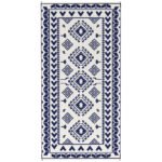 Reversible Outdoor Rug, Waterproof Plastic Straw with Carry Bag, 9' x 18', Blue & White Rhombus Patchwork