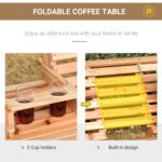 3-Seater Wood Porch Swing, Patio Swing Bench with Folding Coffee Table, Cup Holders, 440lbs Weight Capacity, Natural - Image 5