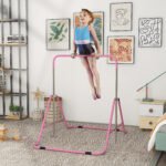 Folding Gymnastics Bar for Kids, Adjustable Height, Bubble Gum Pink - Image 2