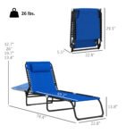 2 Folding Chaise Lounge Pool Chairs with 4-Position Reclining Back, Pillow, Breathable Mesh & Bungee Seat, Blue - Image 3