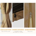 10' x 14' Hardtop Gazebo with Curtains, Netting, Pavilion with Steel Roof Ceiling Hook for Garden Patio, Brown - Image 8