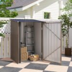 Outdoor 3.3' x 3.4' Lean-to Garden Storage Shed, Galvanized Steel Tool House with Lockable Door for Patio, Brown - Image 8
