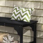 Slatted Wooden Garden Bench, Curved Seat Front Porch Bench, Black - Image 7