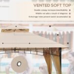 10' x 10' Outdoor Patio Gazebo Canopy Tent with Mesh Sidewalls, 2-Tier Canopy for Backyard, Beige - Image 4