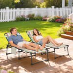 2 Piece Folding Chaise Lounge Pool Chairs with 5-level Reclining Back, Reading Hole, Side Pocket, Rainbow Striped - Image 2