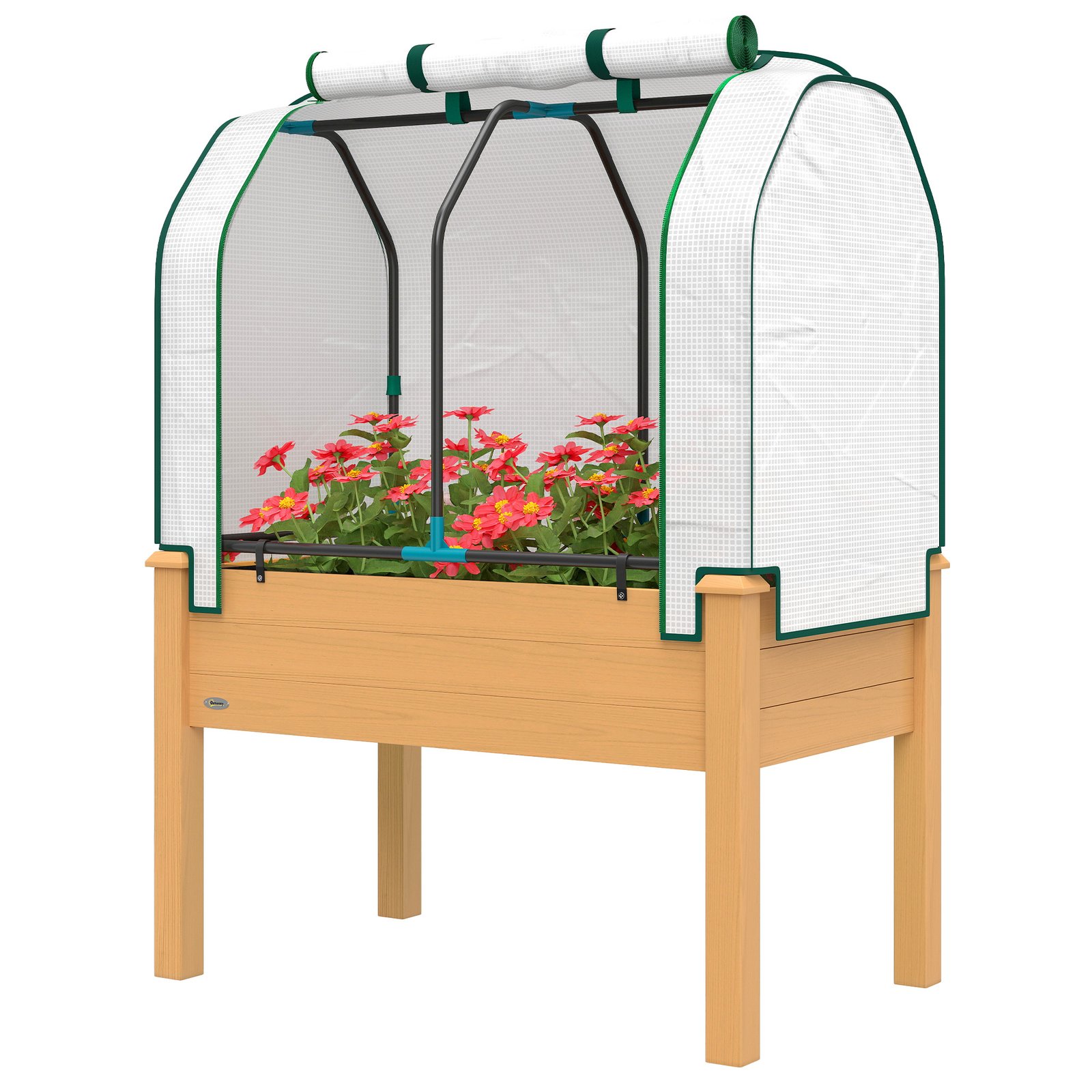 AT967819db531fe43.jpg Raised Garden Bed with PE Greenhouse Cover Outdoor Planter Box for Herbs and Vegetables, 35 x 22 x 47 inch, Sand - Image 1