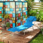 Tanning Chair with Face Hole, 5-Level Adjustable Outdoor Chaise Lounge Chair with Pillow for Beach, Pool, Light Blue - Image 8