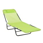 Folding Chaise Lounge Chair, Pool Sun Tanning Chair, Outdoor Lounge Chair with Reclining Back, Breathable Mesh Seat, Headrest for Beach, Yard, Patio, Green