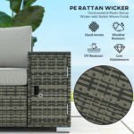 3 Seater Wicker Outdoor Couch Patio Sofa with Storage, Thickened Cushions and Wide Armrests for Porch Yard, Gray - Image 6