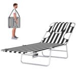 Tanning Chair with Face Hole, 5-Level Adjustable Outdoor Chaise Lounge Chair with Pillow for Beach, Pool, Black Stripe