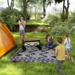 Reversible Outdoor Rug, Waterproof Plastic Straw with Carry Bag, 8' x 10', Blue & White Rhombus Border - Image 2