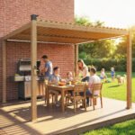 10' x 10' Louvered Pergola with Solar LED lights, Metal Roof, Outdoor Pergola Patio Gazebo with Drainage Gutters, Brown - Image 8