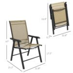 Set of 4 Outdoor Folding Chairs, Stackable Patio Dining Chairs with Armrests, Metal Frame, Light Mixed Brown - Image 3