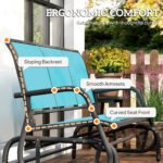 3-Person Outdoor Patio Glider Bench, Porch Glider Swing with 3 Seats, Breathable Mesh Fabric, Metal Frame, Blue - Image 8