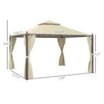 10' x 12' Outdoor Patio Gazebo with Curtains, Two-Tier Roof, Beige - Image 3